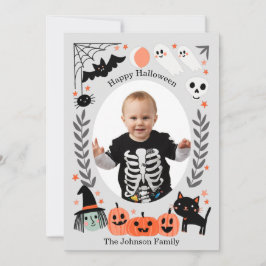 Cute Kinder Halloween-fotokaart Aankondiging