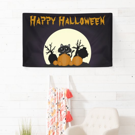 Cute Kinder Halloween Party Black Cat Graveyard Spandoek (Insitu)