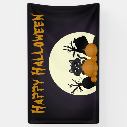 Cute Kinder Halloween Party Black Cat Graveyard Spandoek (Verticaal)