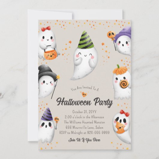 Cute Kinder Halloween Party Invitation Kaart (Voorkant)