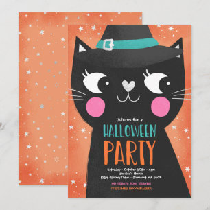 Cute Kinder Halloween Party Witches Cat Spooky Kaart