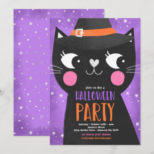 Cute Kinder Halloween Party Witches Cat Spooky Kaart
