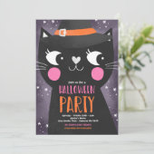 Cute Kinder Halloween Party Witches Cat Spooky Kaart (Staand voorkant)
