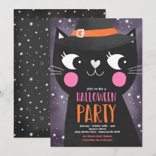Cute Kinder Halloween Party Witches Cat Spooky Kaart