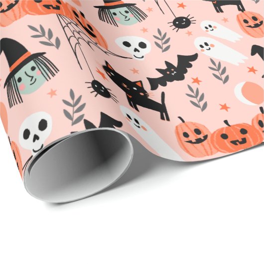 Cute Kinder Halloween Pattern Cadeaupapier (Rol Hoek)