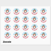 Cute Kinder Ice Skating Penguin Merry Kerstmis Ronde Sticker (Vel)