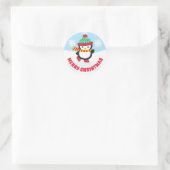 Cute Kinder Ice Skating Penguin Merry Kerstmis Ronde Sticker (Tas)