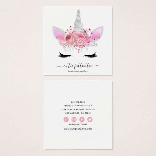 Cute Kinder Jewelry Unicorn Earring Vierkante Visitekaartjes (Voorkant /achterkant)