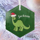 Cute Kinder Kerstmis Dinosaur Green - Gepersonalis Glas Ornament