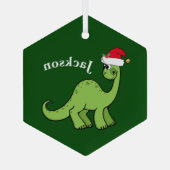 Cute Kinder Kerstmis Dinosaur Green - Gepersonalis Glas Ornament (Achterkant)