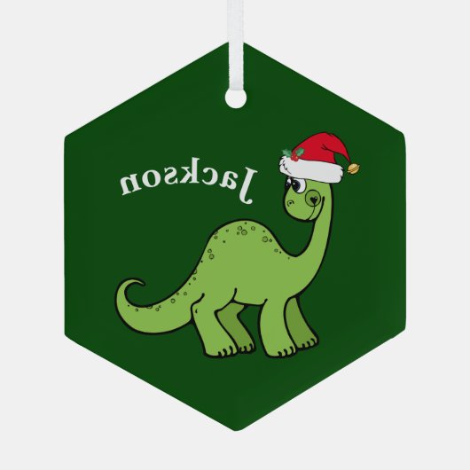 Cute Kinder Kerstmis Dinosaur Green - Gepersonalis Glas Ornament (Achterkant)