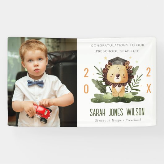 Cute Kinder Lion Foliage Photo Preschool Afstudere Spandoek (Horizontaal)
