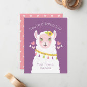 Cute Kinder Llama Valentijn Notitiekaartje (Voorkant / Achterkant in situ)