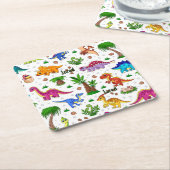 Cute Kinder Name Seamless Pattern Dinosaur Kartonnen Onderzetters (Schuin)
