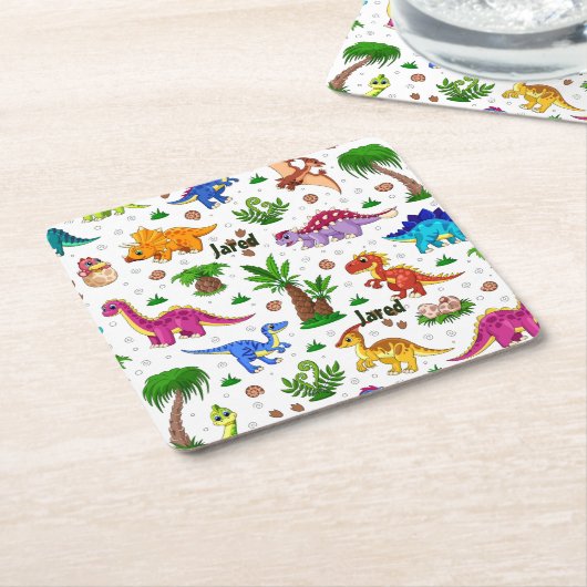 Cute Kinder Name Seamless Pattern Dinosaur Kartonnen Onderzetters (Schuin)