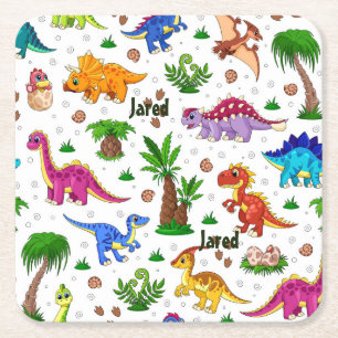 Cute Kinder Name Seamless Pattern Dinosaur Kartonnen Onderzetters
