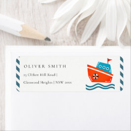 Cute Kinder Nautical Boat Ocean Waves Address Etiket