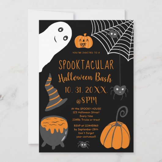 Cute kinder oranje Halloween-illustratie Kaart (Voorkant)