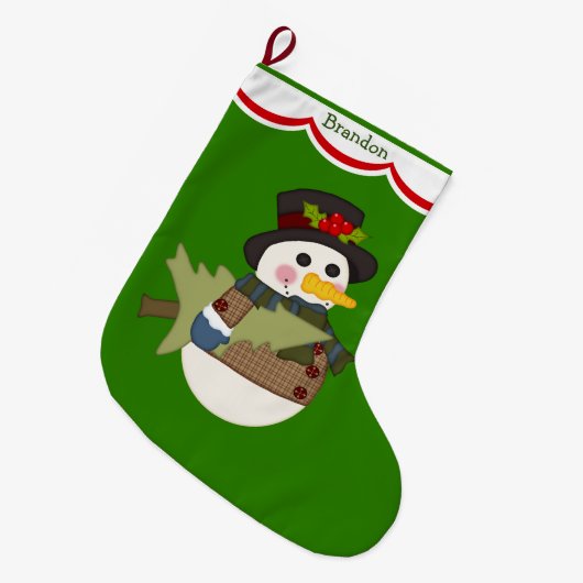 Cute Kinder Personalized Snowman Grote Kerstsok (Voorkant (Hangend))