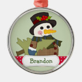 Cute Kinder Personalized Snowman Metalen Ornament (Voorkant)