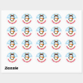 Cute Kinder pinguin Antlers Merry Kerstmis Ronde Sticker (Vel)