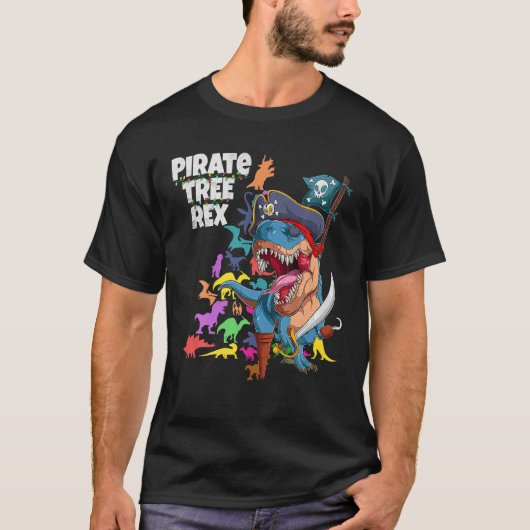 Cute Kinder Pirate Kerstmis Dinosaur Tree Rex Pale T-shirt (Voorkant)
