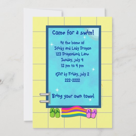 Cute Kinder Pool Party Invitations Sjabloon Kaart (Achterkant)