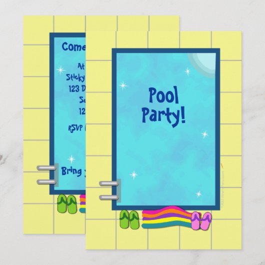 Cute Kinder Pool Party Invitations Sjabloon Kaart (Voorkant / Achterkant)