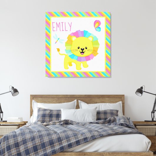 Cute Kinder regenboogmuis op kleurrijk strips Canvas Afdruk (Insitu (Slaapkamer))