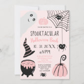Cute kinder roze Halloween illustratie party Kaart (Voorkant)