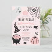 Cute kinder roze Halloween illustratie party Kaart (Staand voorkant)