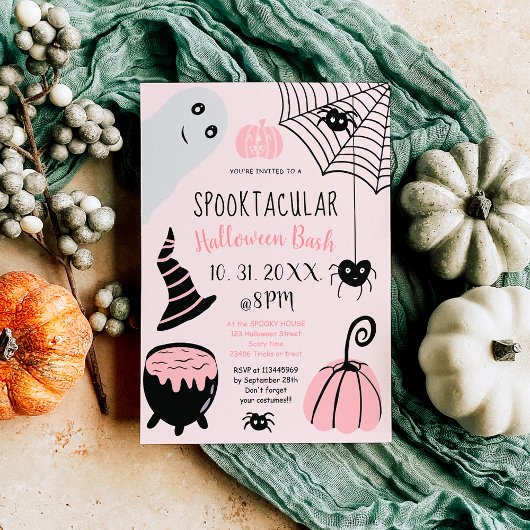 Cute kinder roze Halloween illustratie party Kaart