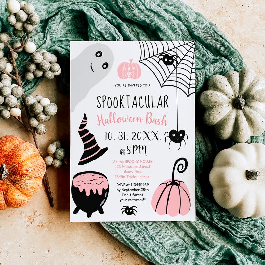 Cute kinder roze Halloween illustratie party Kaart