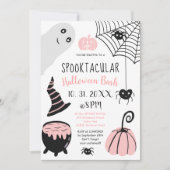 Cute kinder roze Halloween illustratie party Kaart (Voorkant)