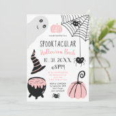 Cute kinder roze Halloween illustratie party Kaart (Staand voorkant)