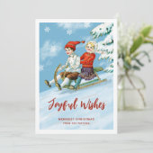 Cute  Kinder Sledding Scene | Joyful Wishes Feestdagenkaart (Staand voorkant)
