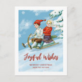 Cute  Kinder Sledding Scene | Joyful Wishes Feestdagenkaart (Voorkant)