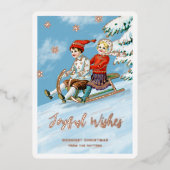 Cute  Kinder Sledding Scene | Joyful Wishes Folie Feestdagenkaart (Voorkant)