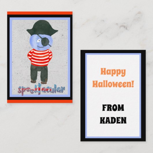 Cute Kinder Spooky Halloween Cartoon Pirate Note C Notitiekaartje (Voorkant / Achterkant)