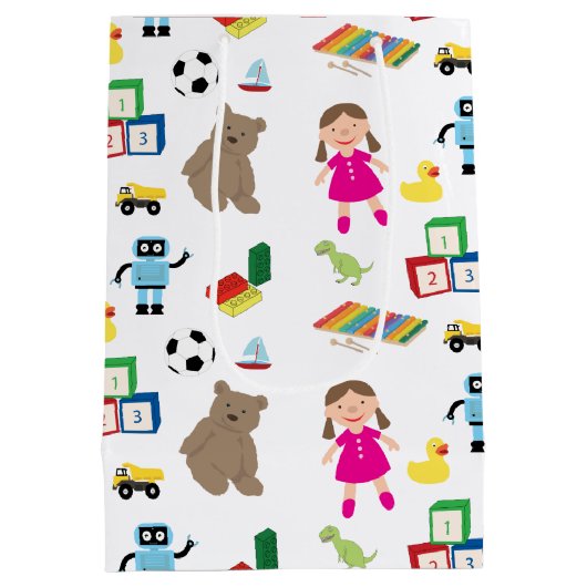 Cute Kinder Toys Pattern Medium Cadeauzakje (Achterkant)