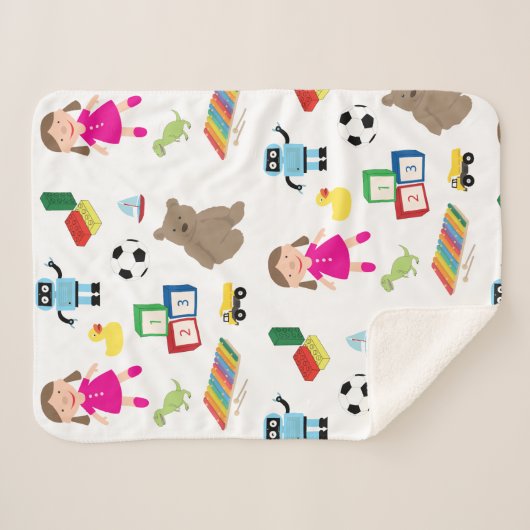 Cute Kinder Toys Pattern Sherpa Deken (Voorkant (horizontaal))