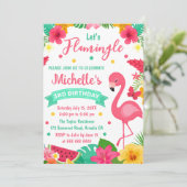 Cute Kinder Tropical Flamingo Summer Birthday Kaart (Staand voorkant)