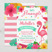 Cute Kinder Tropical Flamingo Summer Birthday Kaart (Voorkant / Achterkant)