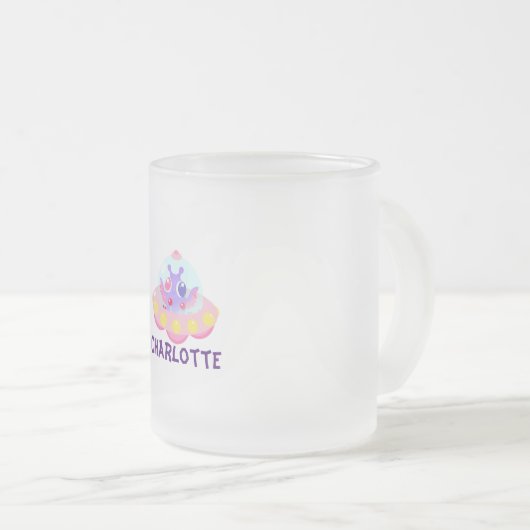 Cute Kinder UFO kawaii Matglas Koffiemok (Voorkant rechts)