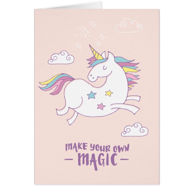 Cute Kinder Unicorn Card - "Maak je eigen magie" (Voorkant)