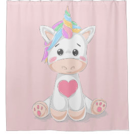 Cute Kinder Unicorn Rainbow Horn Bleek Roze Douchegordijn