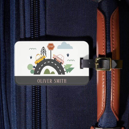 Cute Kinder Urban City Vehicle Cars Road Cityscape Bagagelabel (Voorkant Insitu 4)