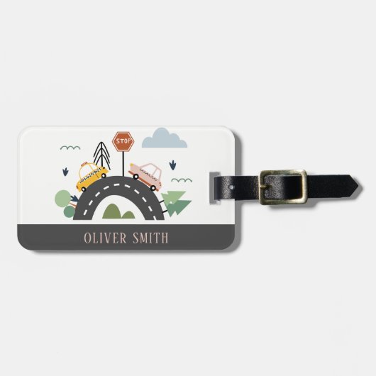 Cute Kinder Urban City Vehicle Cars Road Cityscape Bagagelabel (Voorkant horizontaal)