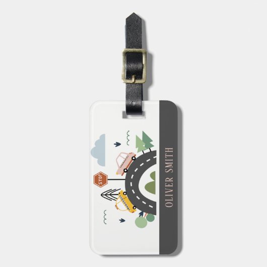 Cute Kinder Urban City Vehicle Cars Road Cityscape Bagagelabel (Voorkant verticaal)