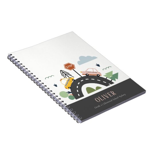 Cute Kinder Urban City Vehicle Cars Road Cityscape Notitieboek (Rechterzijde)